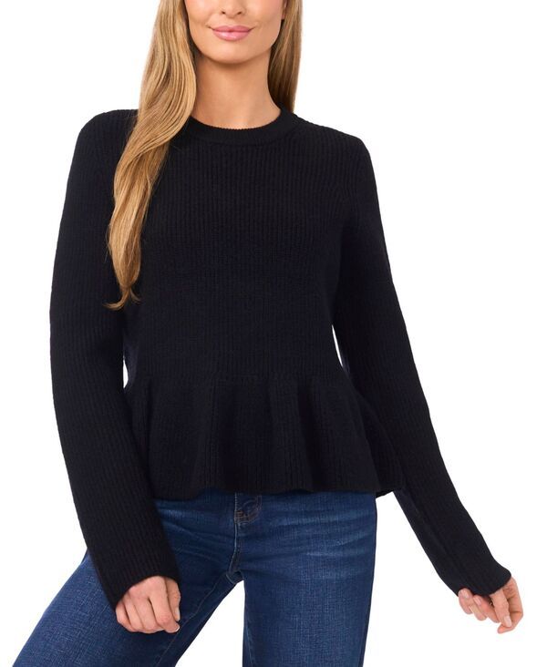 セセ レディース アウター ニット・セーター セーター CeCe Womens Peplum Pull On Long Sleeve Sweater Rich Black ブラック