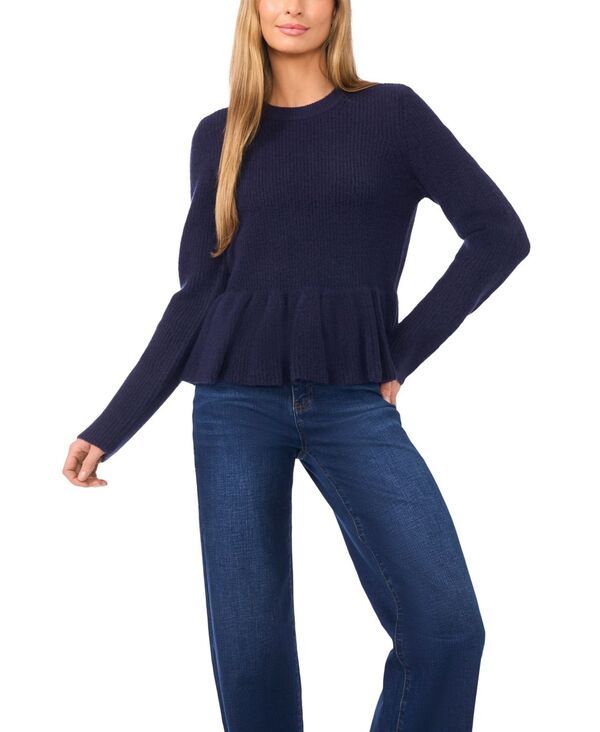 セセ レディース アウター ニット・セーター セーター CeCe Womens Peplum Pull On Long Sleeve Sweater New Navy ネイビー