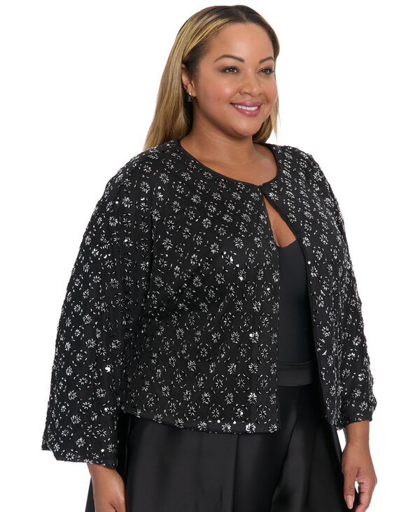 ミューズ レディース トップス ワンピース プラスサイズ ジャケット Muse Plus Size Jewel Neck Jacket Black ブラック