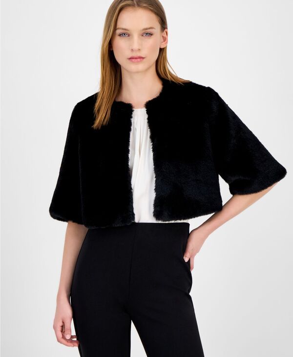 アンクライン レディース アウター ニット・セーター Anne Klein Womens Faux Fur Open Front Shrug ANNE BLACK 3QK ブラック