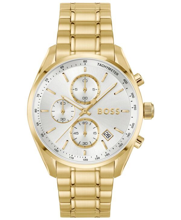 ヒューゴボス メンズ アクセサリー 腕時計 Tシャツ Hugo Boss Mens Grand Prix 40 Quartz Fashion Chrono Ionic Plated Thin Gold Steel Watch 40mm Goldtone ゴール