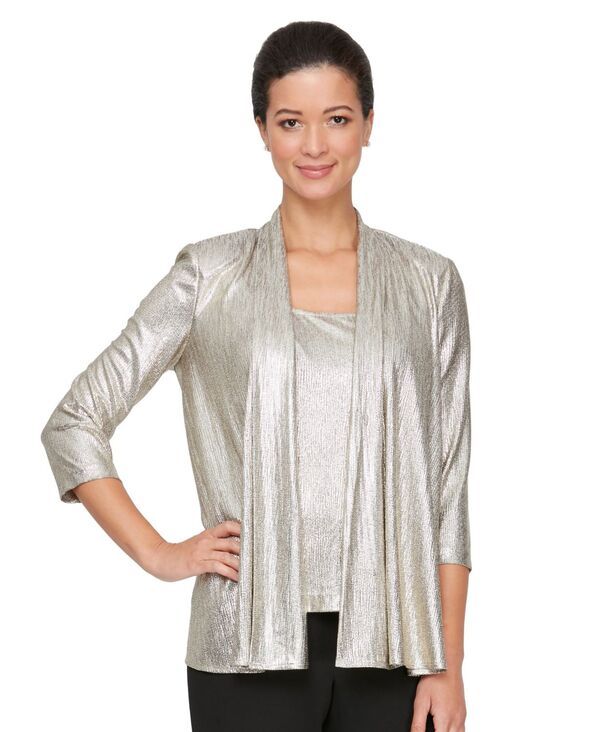 アレックスイブニングス レディース トップス シャツ プチ ニット Alex Evenings Womens Petite Foil Knit Twinset Silver シルバー