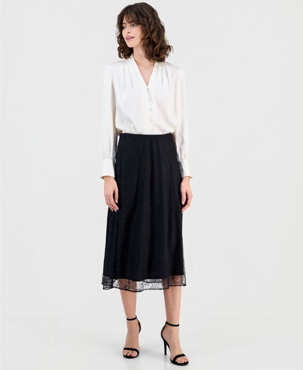 アンクライン レディース ボトムス スカート ミディ レース Anne Klein Womens Lace Midi Skirt Anne Black ブラック
