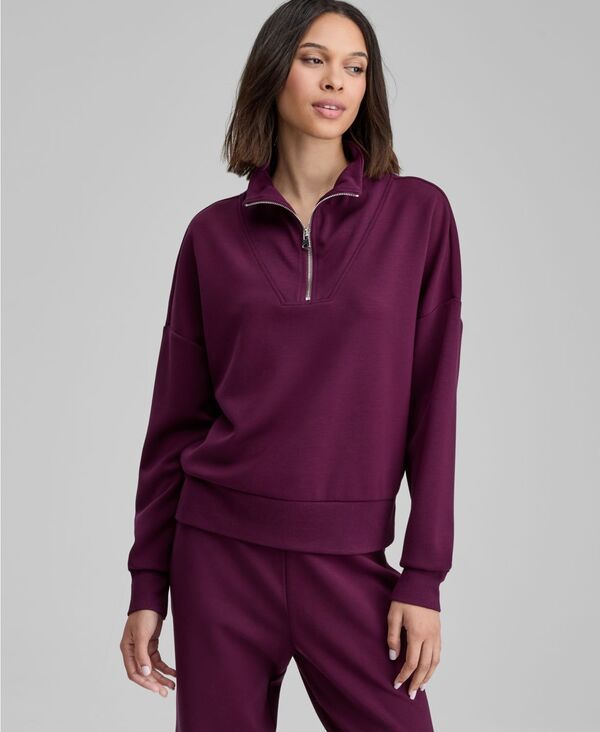 アンドノウディス レディース アウター パーカー・スウェット スウェット シャツ スキューバ And Now This And Now Womens Cozy Scuba QuarterZip Sweatshirt Burgundy Plum バーガンディ