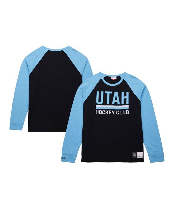 ミッチェルネス メンズ トップス Tシャツ Mitchell Ness Mens BlackLight Blue Utah Mammoth Legendary Slub Long Sleeve Raglan TShirt Black Light Blue ブラ