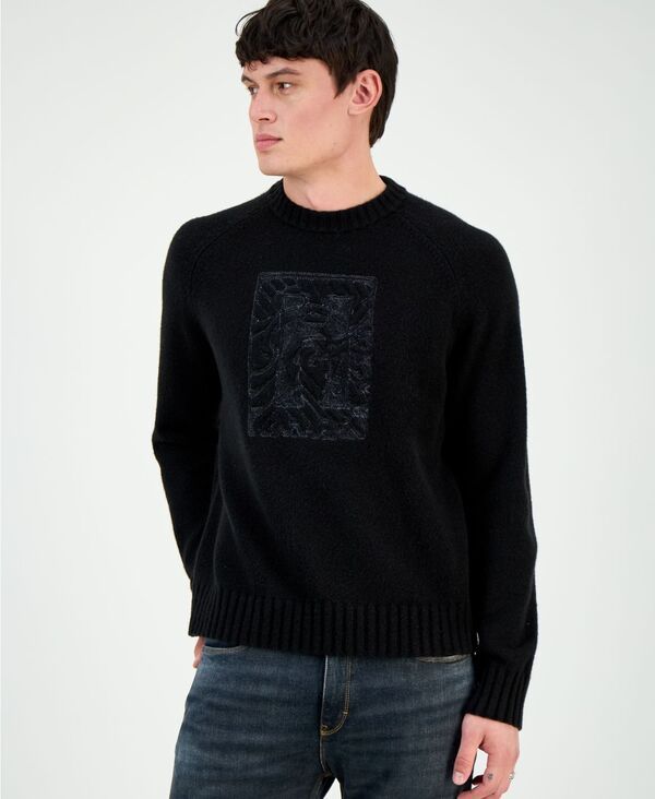 ヒューゴボス メンズ アウター ニット・セーター クルーネック セーター ロゴ 長袖 グラフィック Hugo Boss Mens Souveau RelaxedFit LongSleeve Crewneck Logo Graphic Sweater Black