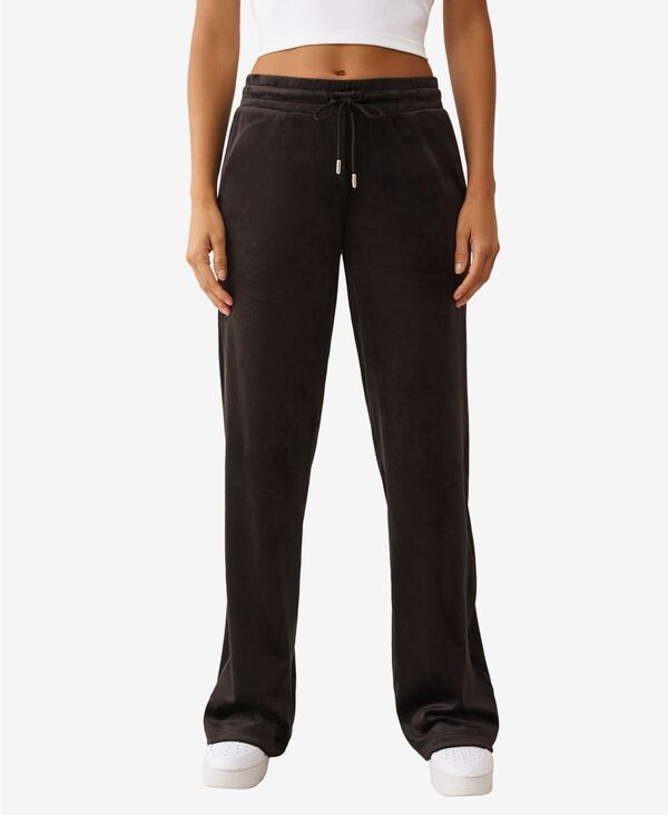 トゥルーレリジョン レディース ボトムス カジュアルパンツ ストレート パンツ True Religion Womens Crystal Velour Straight Leg Pants Jet Black ブラック