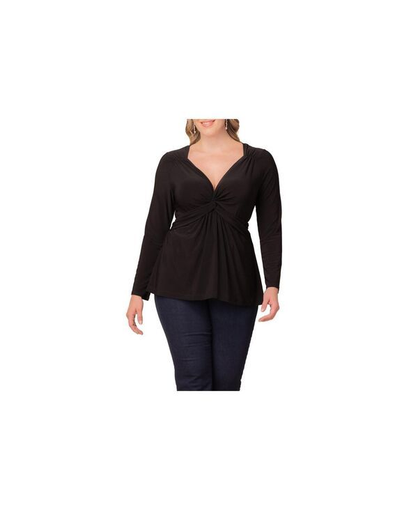 キヨナ レディース トップス シャツ プラスサイズ Kiyonna Womens Plus Size Abigail Long Sleeve Twist Top Black noir ブラック