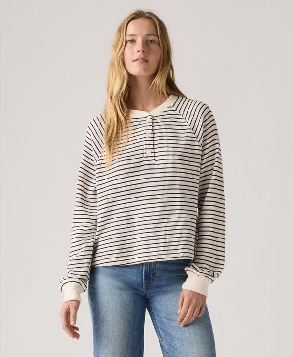 リーバイス レディース トップス シャツ Levis Womens Lassen Henley Long Sleeve Top Jane Stripe Gardenia ストライプ