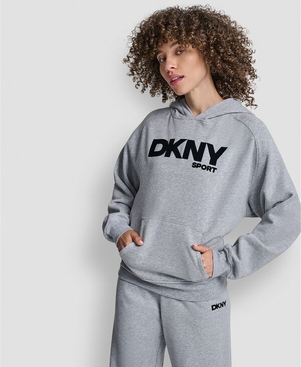 ダナ キャラン ニューヨーク レディース アウター パーカー・スウェット ロゴ パーカー DKNY Womens Flock Logo Kanga Pocket PullOn Hoodie Pearl Grey Heather パール