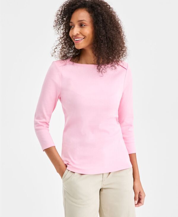 スタイルアンドコー レディース トップス シャツ コットン Style Co Womens Pima Cotton 34Sleeve BoatNeck Top PP4X Playful Pink ピンク