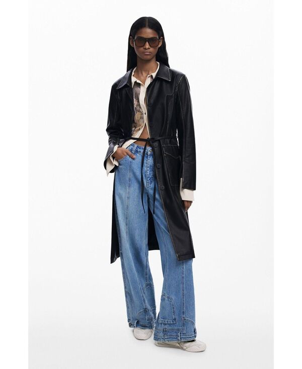 デジグアル レディース アウター ジャケット・ブルゾン レザー フェイクレザー ジャケット Desigual Womens Long faux leather jacket Black ブラック