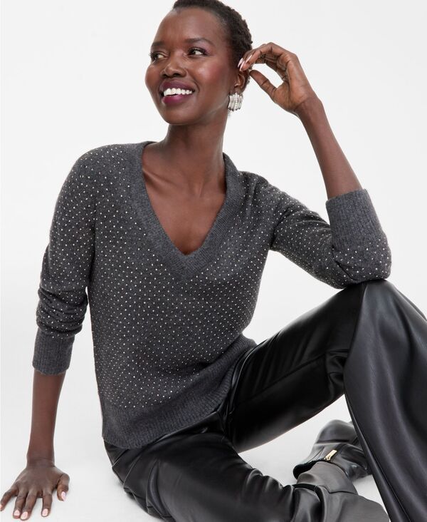 アイエヌシー インターナショナル コンセプト レディース アウター ニット・セーター セーター INC International Concepts Womens Rhinestone Embellished Sweater Grey Combo グレー
