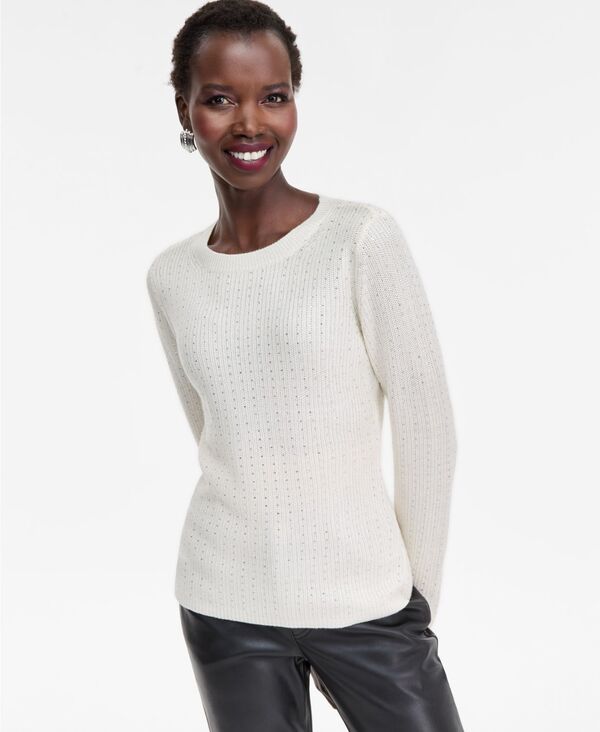 アイエヌシー インターナショナル コンセプト レディース アウター ニット・セーター セーター INC International Concepts Womens Rhinestone Rib Sweater Vintage Cream クリーム