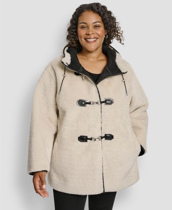 ダナ キャラン ニューヨーク レディース アウター ジャケット・ブルゾン プラスサイズ コート DKNY Plus Size Hooded Toggle Coat Cream クリーム