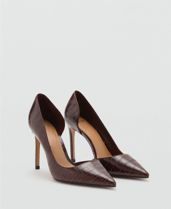 マンゴ レディース シューズ パンプス ヒール MANGO Womens CrocEffect Heeled Shoes Chocolate チョコレート