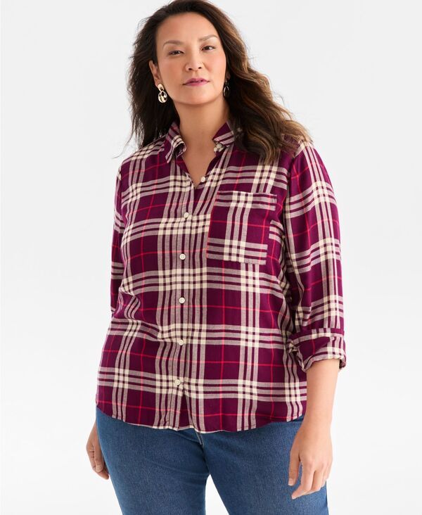 スタイルアンドコー レディース トップス シャツ プラスサイズ Style Co Plus Size Plaid Perfect Shirt Cranberry チェック