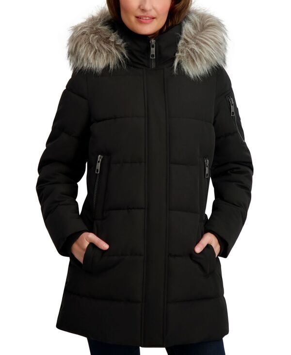 ナウティカ レディース アウター ジャケット・ブルゾン コート Nautica Womens FauxFurTrim Hooded Puffer Coat Black ブラック