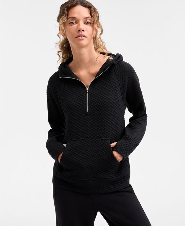 イデオロギー レディース アウター パーカー・スウェット キルティング パーカー ID Ideology Womens Relaxed Quilted HalfZip Hoodie Black ブラック