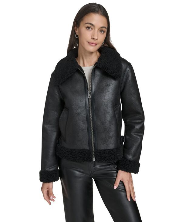 リーバイス レディース アウター ジャケット・ブルゾン ジャケット Levis Womens Faux Shearling Aviator Jacket Black ブラック