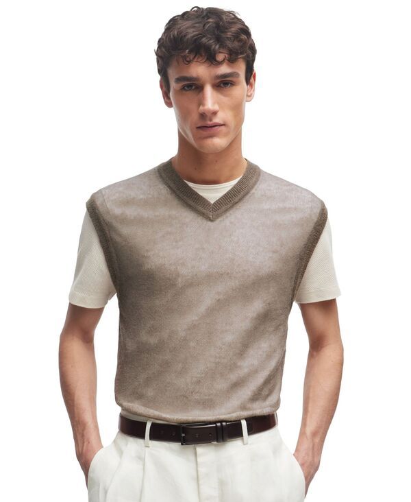 ヒューゴボス メンズ アウター ニット・セーター レギュラーフィット ウール セーター ノースリーブ Hugo Boss Mens Regular Fit WoolBlend Sleeveless Sweater Open Beige ベージュ