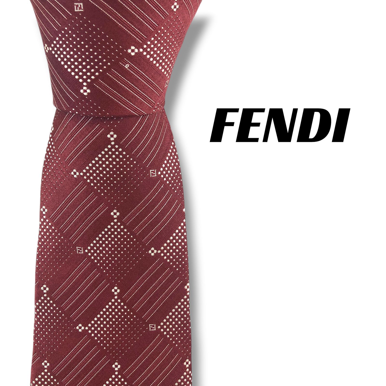 【8247】美品！フェンディ　ネクタイ　レッド系　FF柄