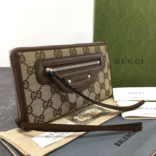 102 送料込み！ 未使用品 GUCCI ジップウォレット 681710 BALENCIAGAコラボ 箱付き