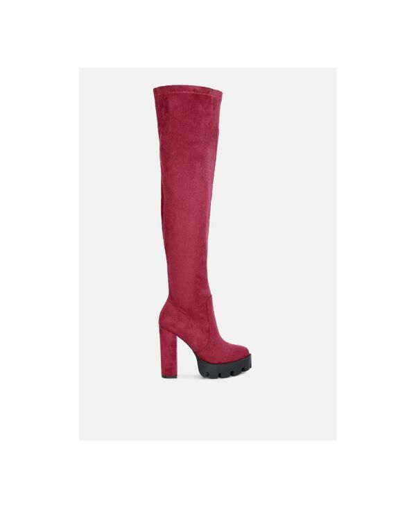 ロンドンラグ レディース シューズ ブーツ・レインブーツ スエード ブーツ London Rag maple faux suede Over the Knee boots Medium red レッド