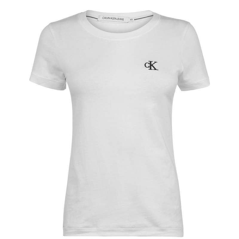 カルバンクライン レディース トップス Tシャツ スリムフィット シャツ 刺繍 ロゴ Calvin Klein Jeans Embroidered Logo Slim Fit TShirt Bright White ホワイト
