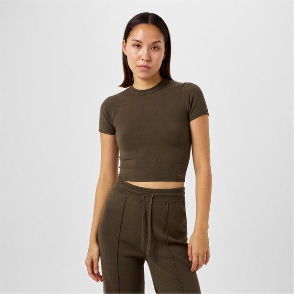 ジャック ウィルス レディース トップス Tシャツ ニット Jack Wills Knitted Baby Tee Ld44 Khaki カーキ