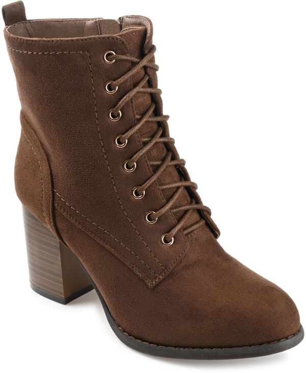 ジュルネ コレクション レディース シューズ ブーツ・レインブーツ レース ヒール Journee Collection Womens Baylor Lace Up Stacked Heel Booties Brown Micro ブラウン