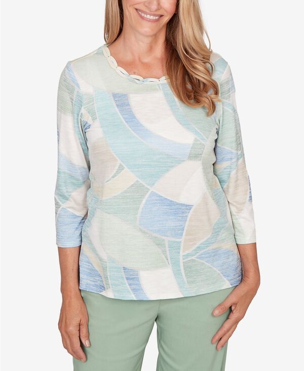 アルフレッド ダナー レディース トップス シャツ プチ プリント Alfredunner Petite St Augustine Stained Glass Print Embellished Neck Top Multi Green グリーン