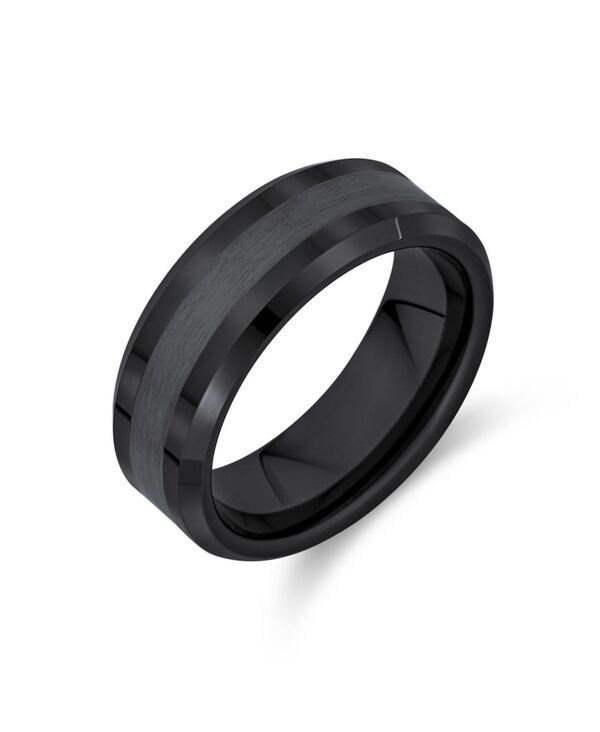 ブリング レディース アクセサリー Bling Jewelry Plain Simple Beveledge Black Titanium Band Ring 8MM Comfort Fit Grey グレー