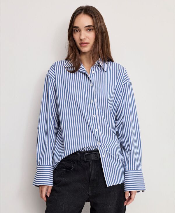 グッドアメリカン レディース トップス シャツ プラスサイズ Good American Womens Poplin Oversized Shirt Regular and Plus Indigo Stripe インディゴ