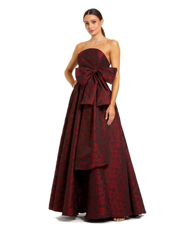 マックダガル レディース トップス ワンピース フラワー柄 ストラップレス フラワー Mac Duggal Womens Bow Detail Strapless Floral Brocadeveningown Ruby ルビー