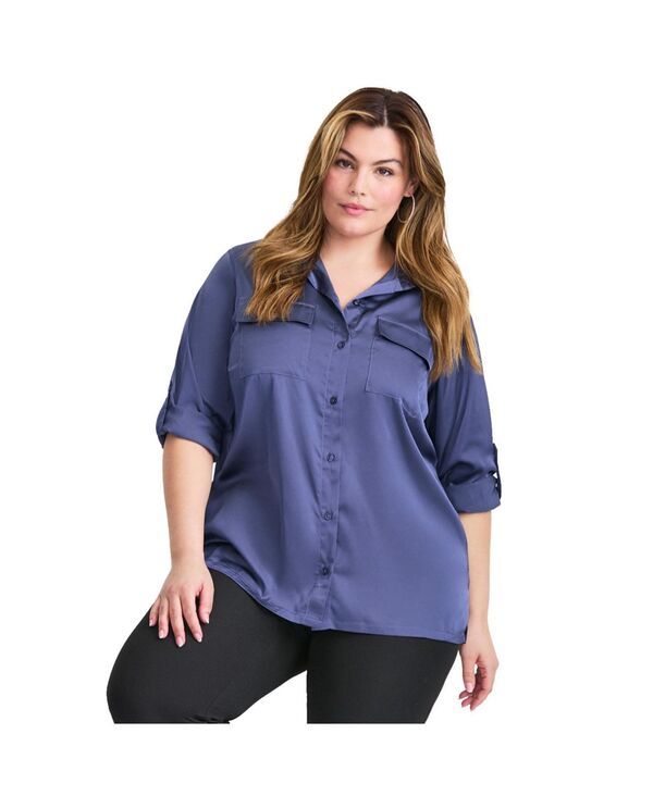アベニュー レディース トップス シャツ AVENUE Womensateen Utility Shirt Deep dusk