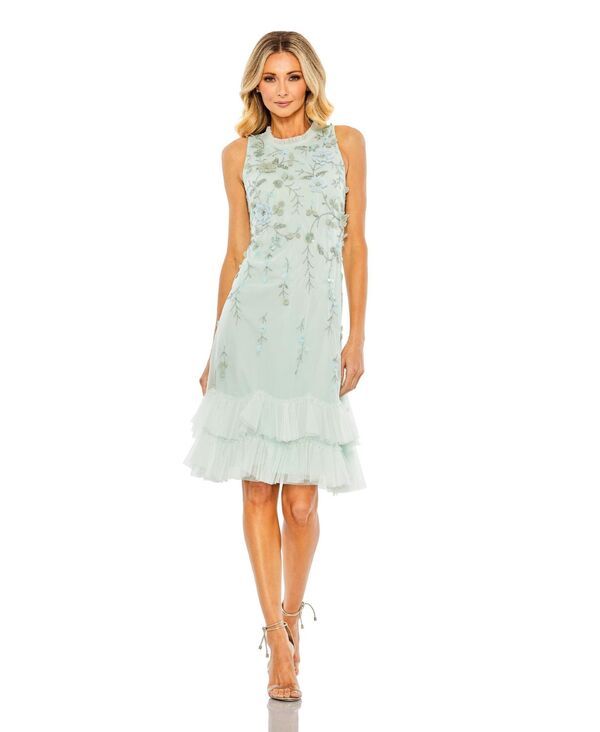 マックダガル レディース トップス ワンピース ティアード ハイネック フラワー柄 フリル フラワー Mac Duggal Womens Embellished Ruffle Tiered High Neck Floral Dresseafoam