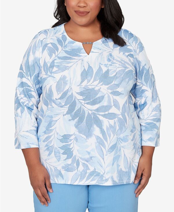 アルフレッド ダナー レディース トップス シャツ プラスサイズ プリント Alfredunner Plusize St Augustine Monotone Leaf Print Split Neck Top Wedgewood