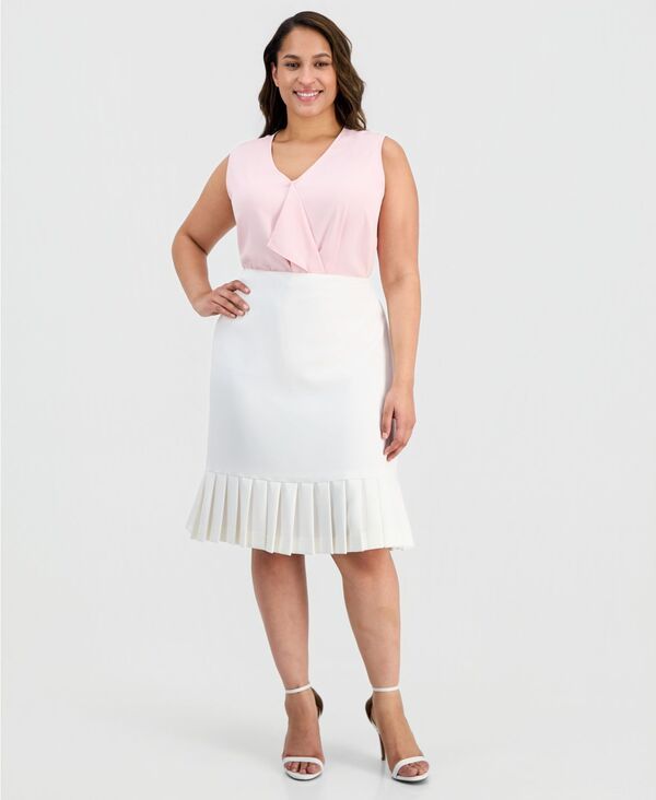カスパール レディース ボトムスカート クレープラスサイズ Kasper Plusize PleatTrim Stretch Crepe Skirt Vanilla Ice