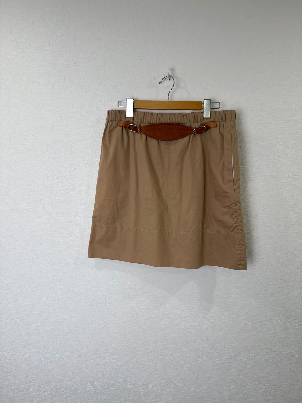 S00201　CELINE｜celine｜セリーヌ｜スカート｜ミニスカート｜ベージュ｜イタリア製｜コットン｜レザー｜羊革｜レディース｜Mサイズ｜Y2K｜90S｜古着｜USA古着｜ヴィンテージ｜アメカジ｜今期トレンド｜フォロー割
