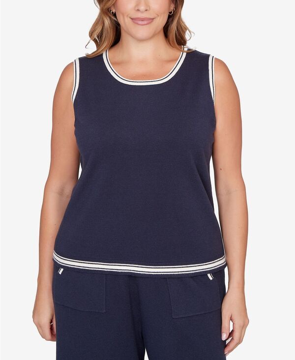 ルビーアールディー レディース トップス タンクトップラスサイズ セーター Ruby Rd Plusize Tipped Trim Sweater Tank Top Navy ネイビー