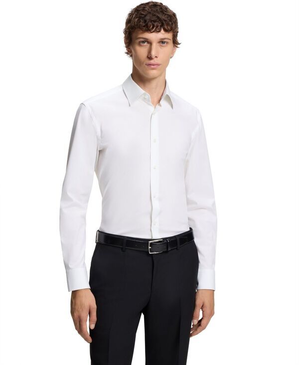 ヒューゴボス メンズ トップス シャツ コットン Hugo Boss Mens EasyIron StretchCotton Poplin SlimFit Dresshirt White ホワイト