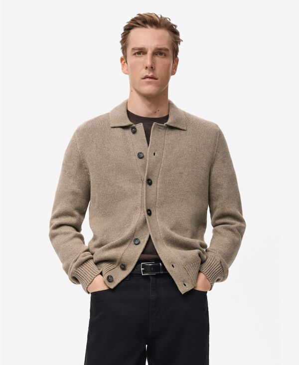 マンゴ メンズ アウター ニット・セーター ウール カーディガン MANGO Mens Knitted Wool Blend Cardigan Beige ベージュ