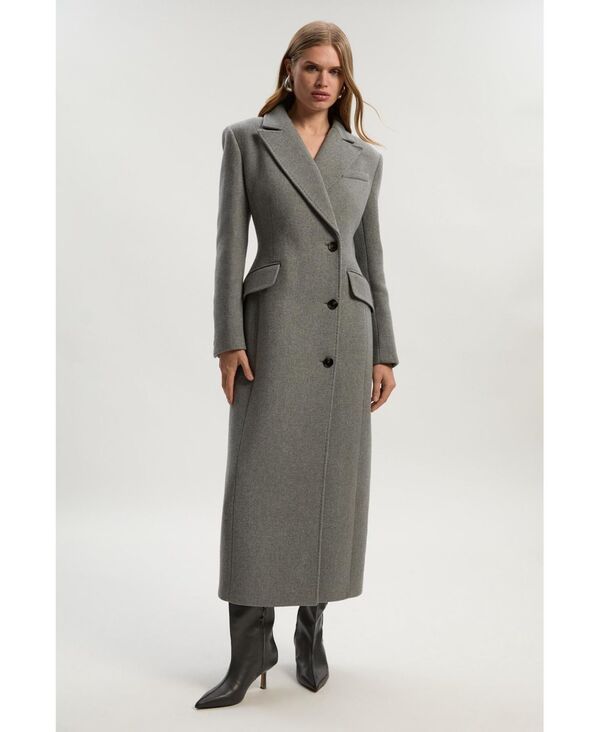 カレンミレン レディース アウター ジャケット・ブルゾン ウール コート マキシ Karen Millen Womens Wool Blend Tailored Fitted Maxi Coat Grey marl グレー
