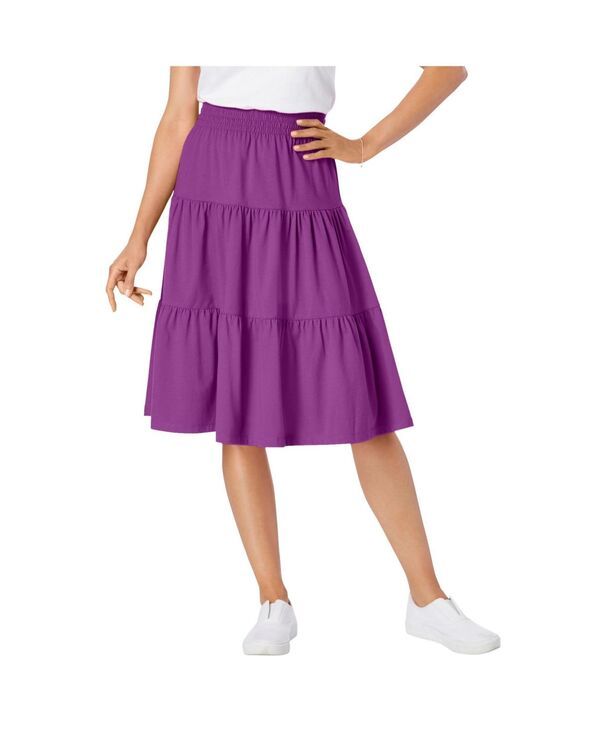 ウーマン ウィズイン レディース ボトムスカート ティアード プラスサイズ ニット Woman Within Womens PlusizelasticWaist Knitiered Skirt Purple magenta マゼンタ