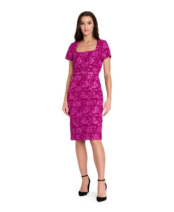 タハリエーエスエル レディース トップス ワンピース プチ キャップ Tahari ASL Petite Puff Jacquard Cap Sleeve Dress Magenta マゼンタ