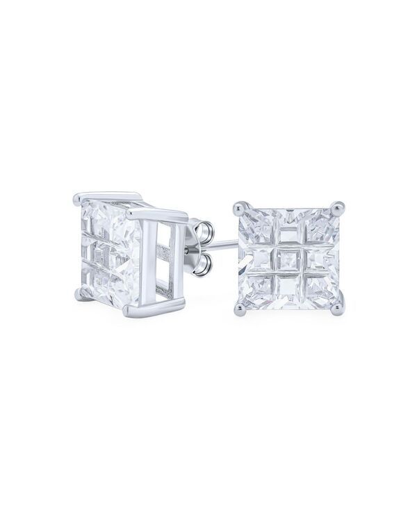 ブリング レディース アクセサリー ピアス・イヤリング Bling Jewelry Invisible Cut Square CZ Checkboard Cubic Zirconia Prong Basket Set Stud Earrings 925 Ste