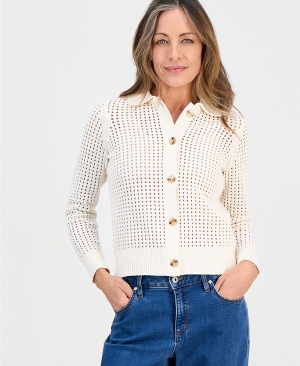 スタイルアンドコー レディース アウター ニット・セーター プチ コットン カーディガン Style Co Petite OpenStitch ButtonFront Cotton Cardigan Eggnog