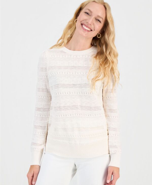 スタイルアンドコー レディース アウター ニット・セーター クルーネック Style Co Womens Pointelle Crewneck Sweater Eggnog