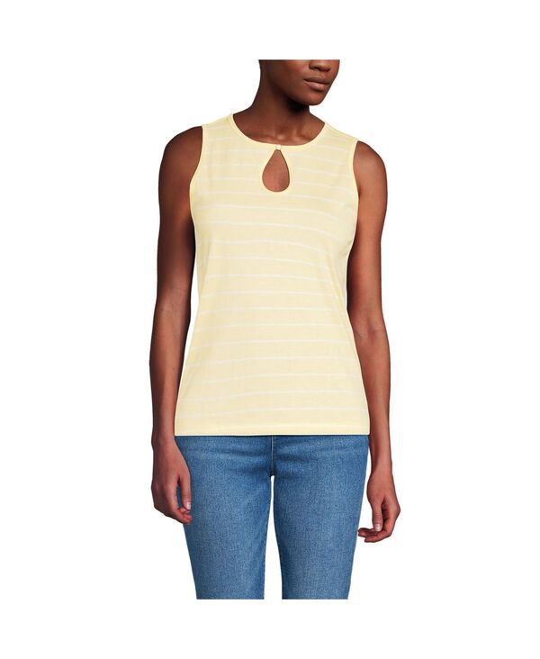 ランズエンド レディース トップス シャツ プチ Lands End Womens Petite Supima Keyhole Tank Pale yellowivory stripe アイボリー